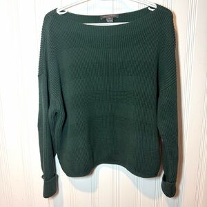 French Connection Dark Green Striped Cozy Knit Crew Neck Sweater M Oversized